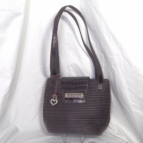Vintage Brighton Crocodile/Basket Weave Brown Shoulder Bag with Hangtag - Picture 1 of 16